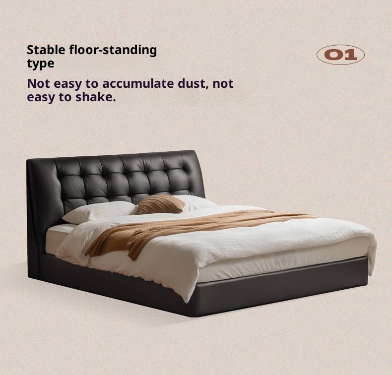 Genuine Leather Black Light Luxury Soft Box Bed