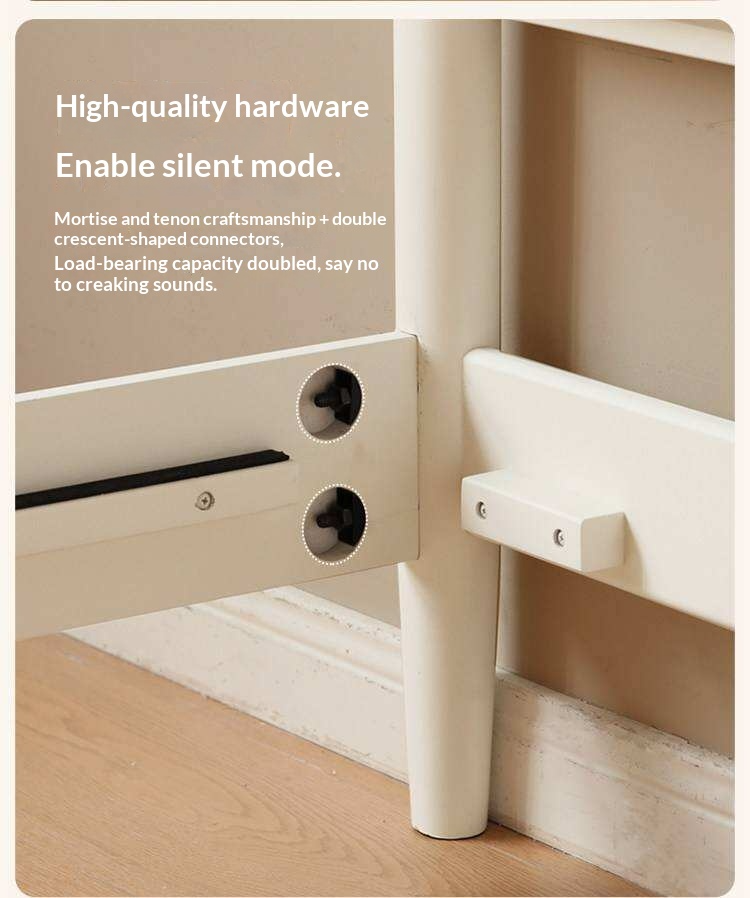 Rubberwood Solid Wood Upholstered Bed with Scalloped Headboard, French Cream Style