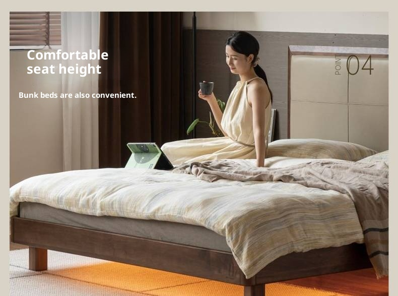 Black Walnut, Oak Solid Wood Italian Light Luxury Genuine Leather Soft Headboard Luminous Bed