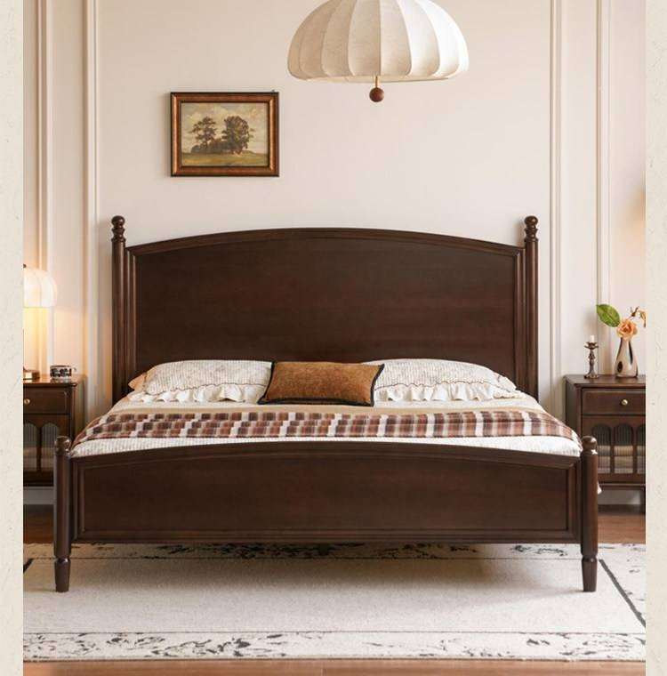 Poplar Solid Wood Bed — American Retro Style