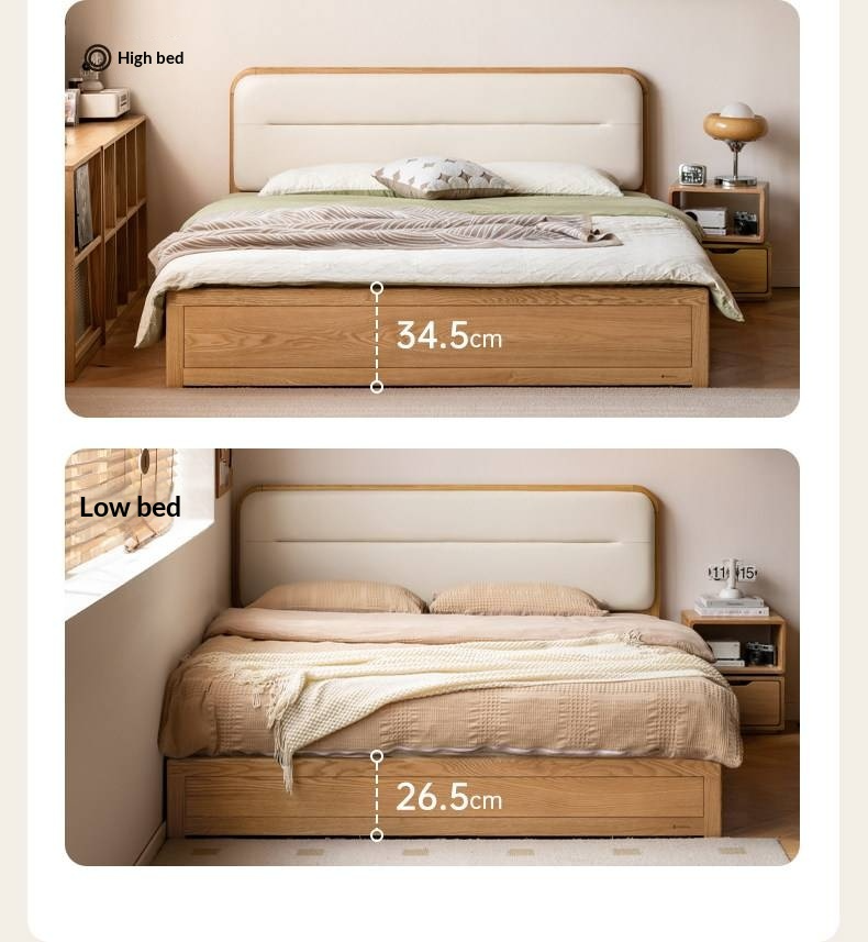 Oak, Rubberwood Solid Wood Bed — Modern Minimalist Box Bed