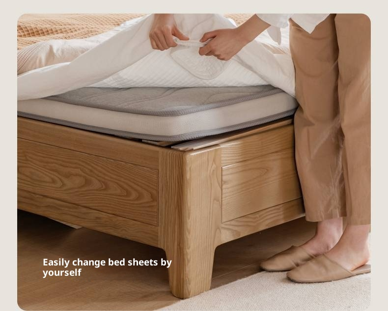 Ash, Oak Solid Wood Modern Minimalist High Box Bed