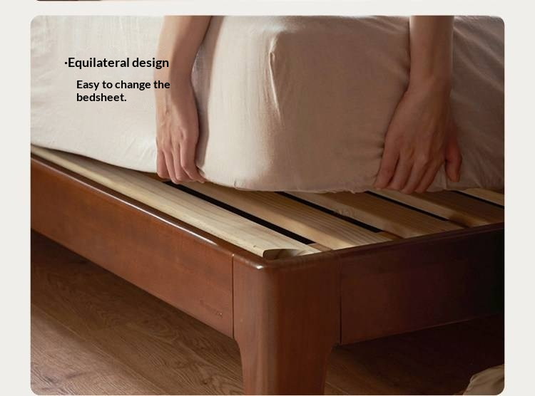 Poplar Solid Wood Bed — Vintage Style with Soft Backrest, Genuine Leather and Edge Finish