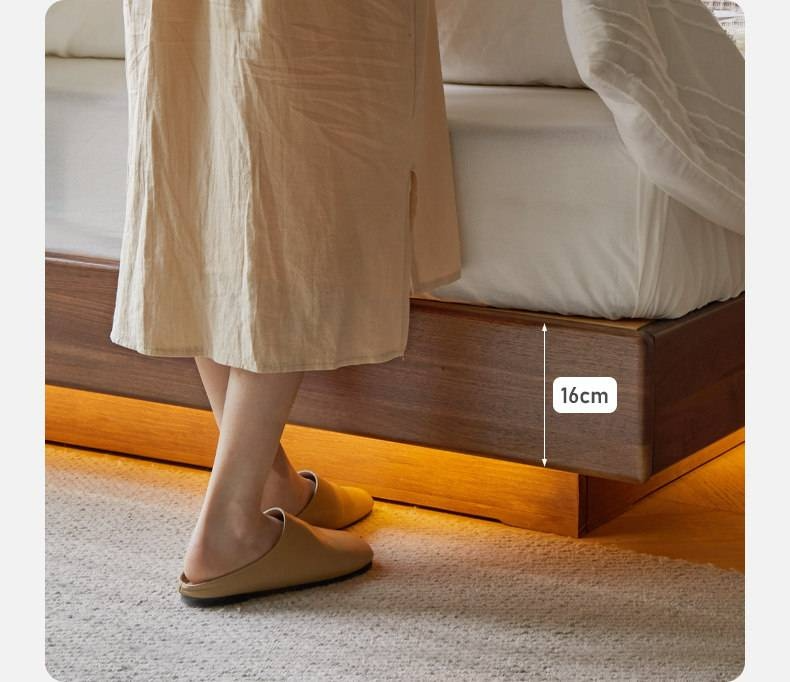 Black Walnut, Sandalwood Solid Wood Box Bed — Luxury Floating Bed with Glow-in-the-Dark Features