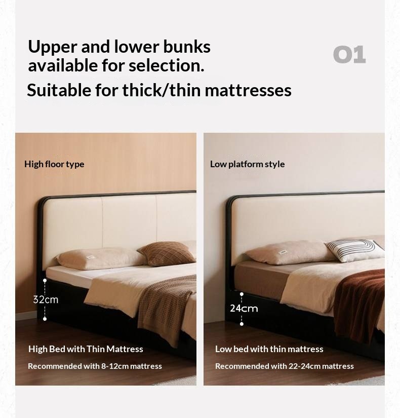 Rubberwood Solid Wood Box Bed — Modern Minimalist Black Upholstered Bed with Storage and Genuine Leather