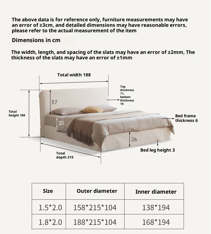 Fabric White Cotton Linen Edge Bed Wabi-sabi Style