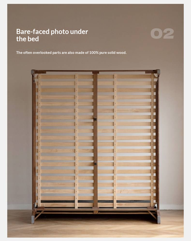 Black Walnut, Sandalwood Solid Wood Bed — Genuine Leather Upholstered, Simple Luxury Design