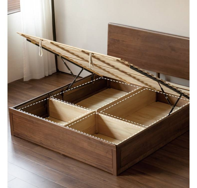 Black Walnut Solid Wood Box Bed — Luxury Multifunctional Storage Bed