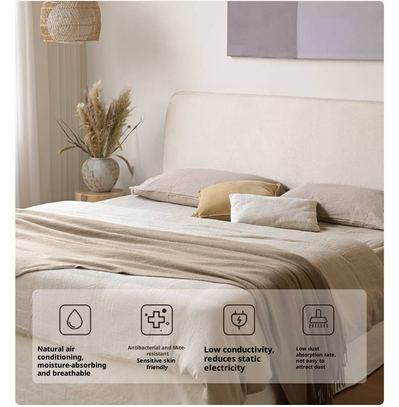 Fabric White Cotton Linen Edge Bed Wabi-sabi Style