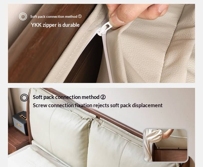 Black Walnut, Sandalwood Solid Wood Bed — Genuine Leather Upholstered, Simple Luxury Design