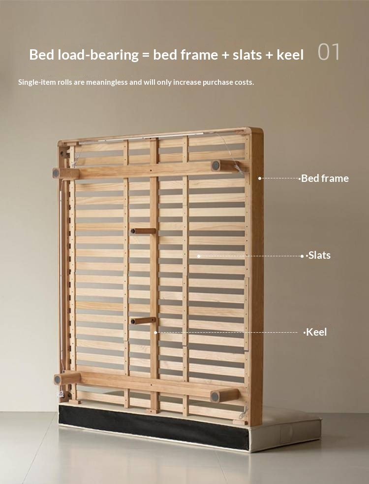 Ash Solid Wood Floating Bed — Modern Minimalist, Genuine Leather Upholstery