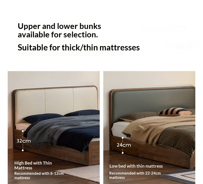 Black Walnut Solid Wood Box Bed — Soft Headboard, Italian Light Luxury Genuine Leather Bed