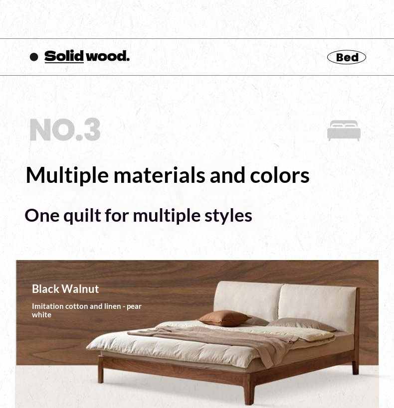 Rubberwood Solid Wood Bed — Modern Minimalist Design with Upholstered Genuine Leather
