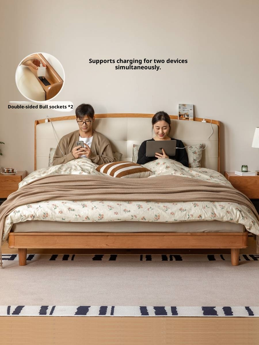 Cherry, Pine, Beech Solid Wood Bed Retro Vintage