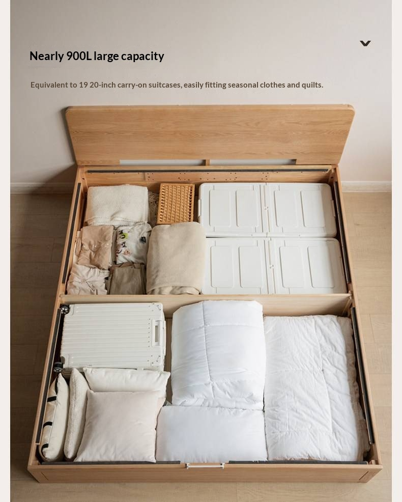 Oak, Beech Solid Wood Box Bed — Minimalist Side-Opening Storage Bed