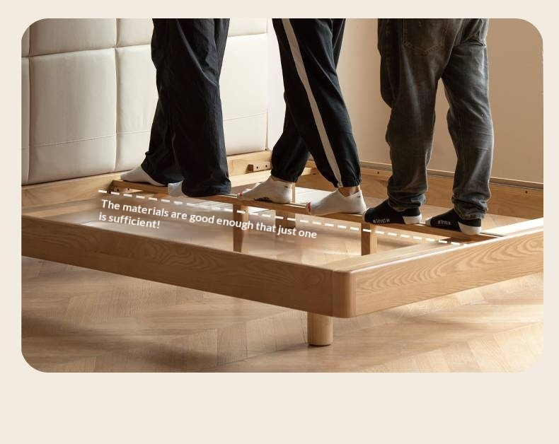 Ash Solid Wood Bed with Top Grain Cowhide Upholstery in Modern Minimalist Style