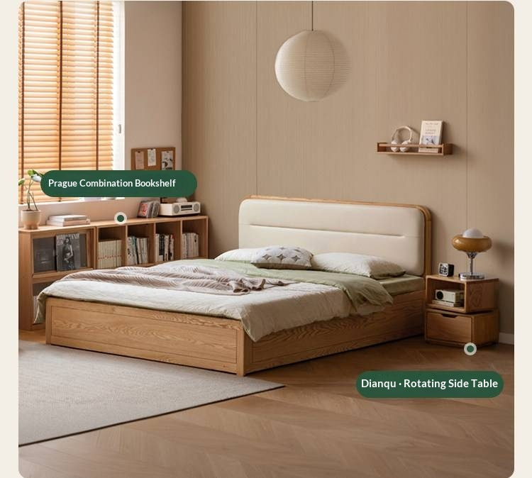 Oak, Rubberwood Solid Wood Bed — Modern Minimalist Box Bed