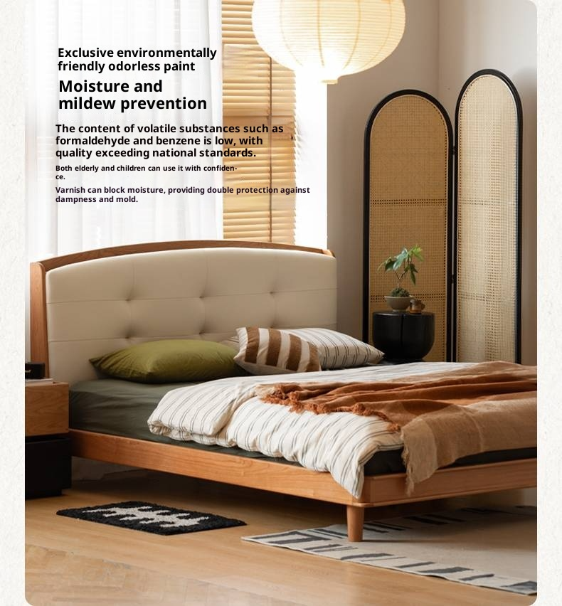 Cherry, Pine, Beech Solid Wood Bed Retro Vintage