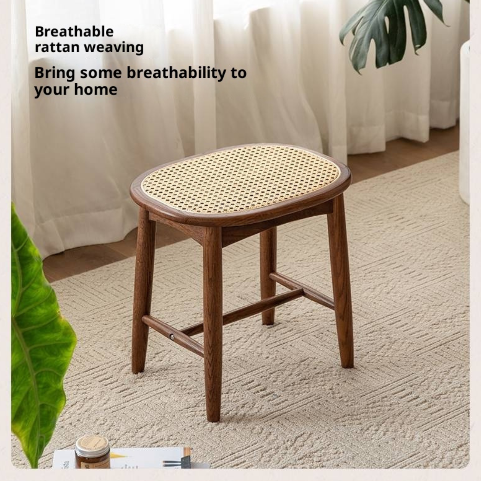 Black Walnut, Oak Solid Wood Modern Makeup Stool