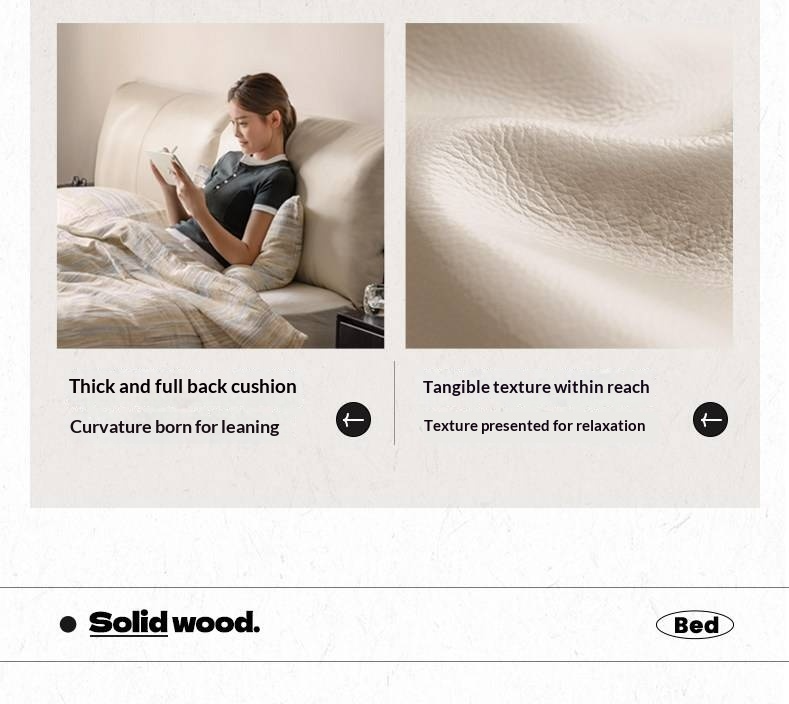 Rubberwood Solid Wood Bed — Modern Minimalist Design with Upholstered Genuine Leather