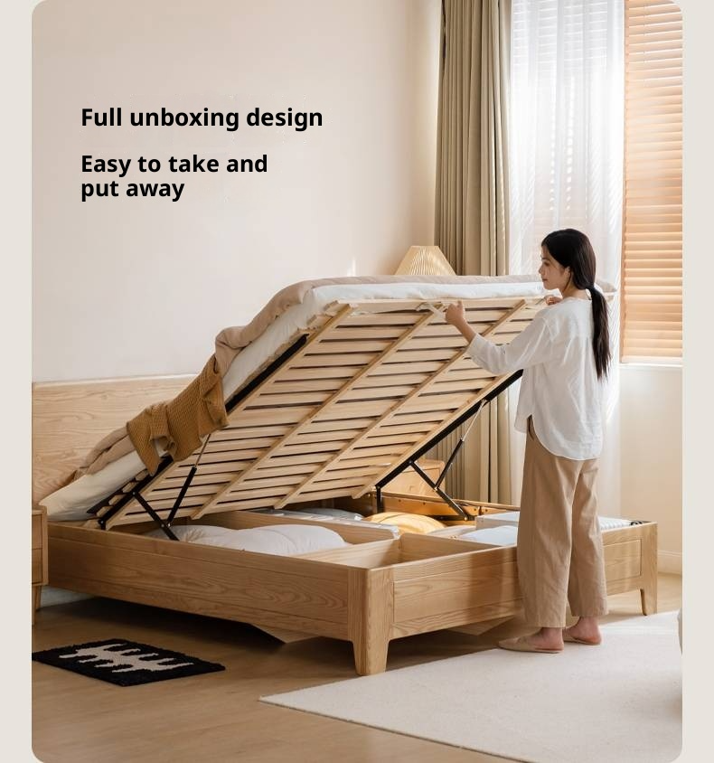 Ash, Oak Solid Wood Modern Minimalist High Box Bed