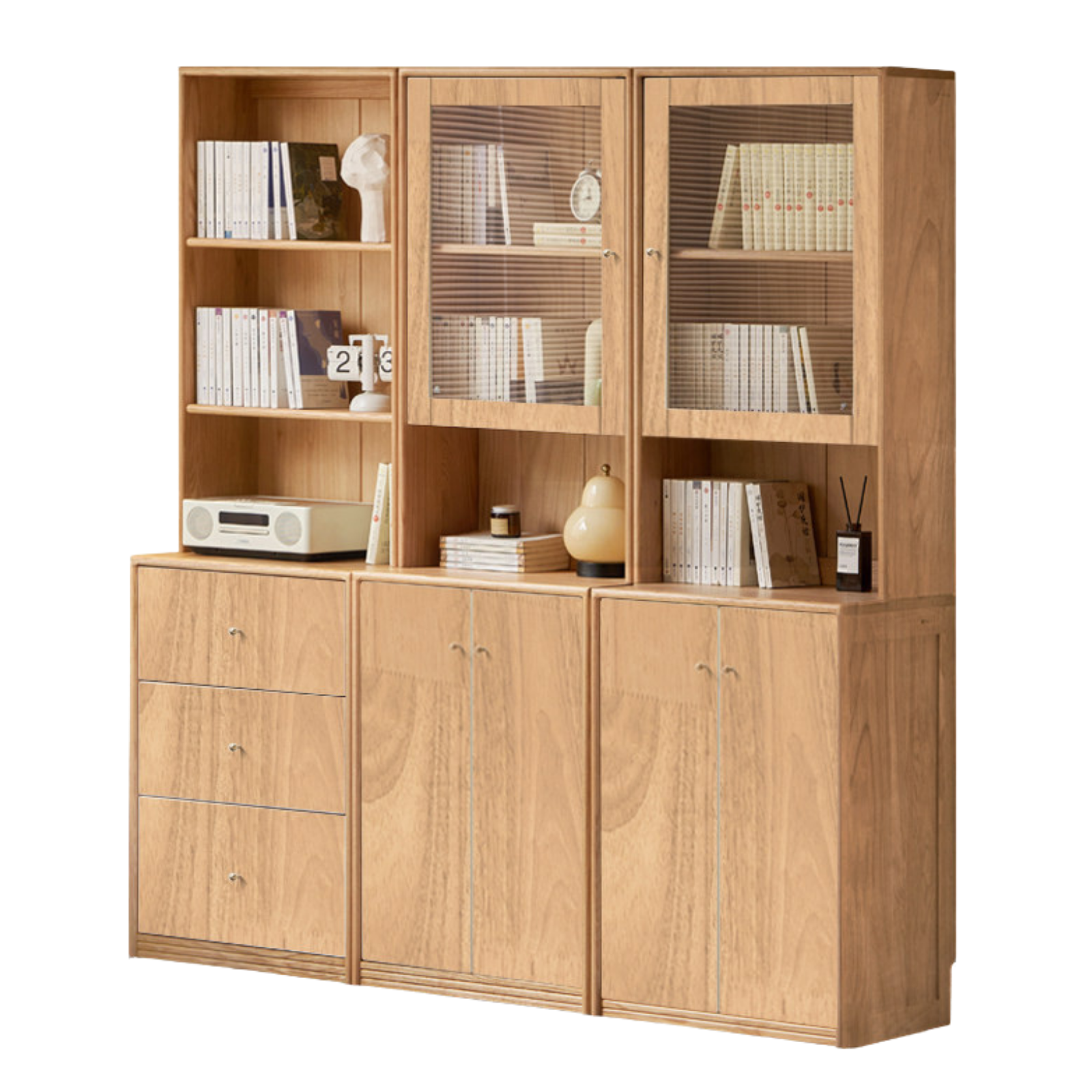Oak Solid Wood, Solid Rubberwood Combination Bookcase