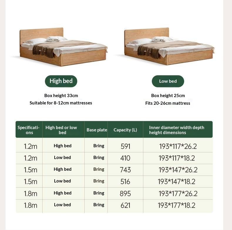Oak, Beech Solid Wood Box Bed — Minimalist Side-Opening Storage Bed