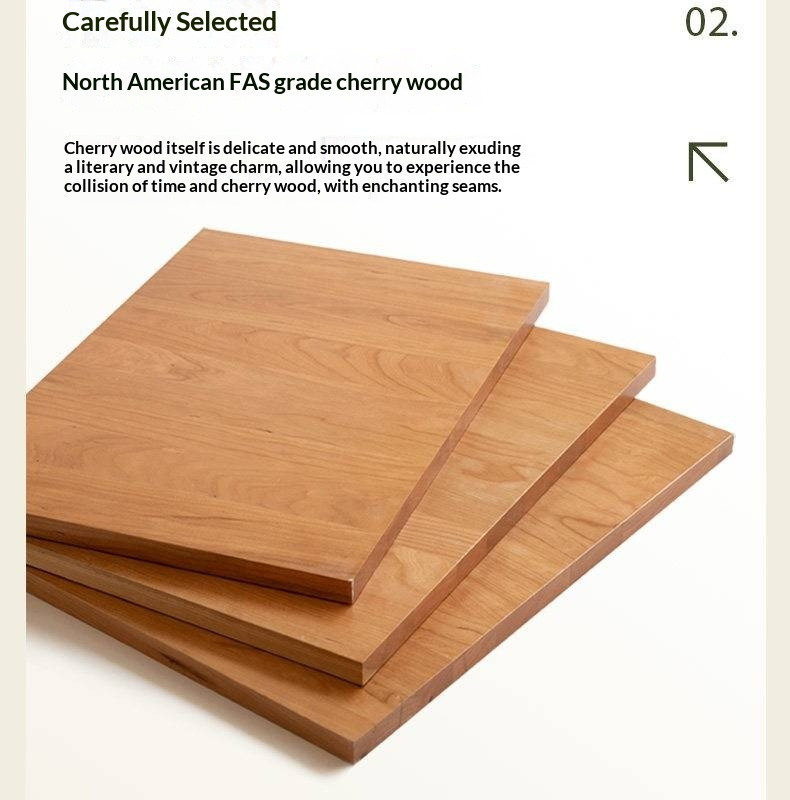 Cherry Solid Wood Bed — Retro Style with Genuine Leather Upholstery