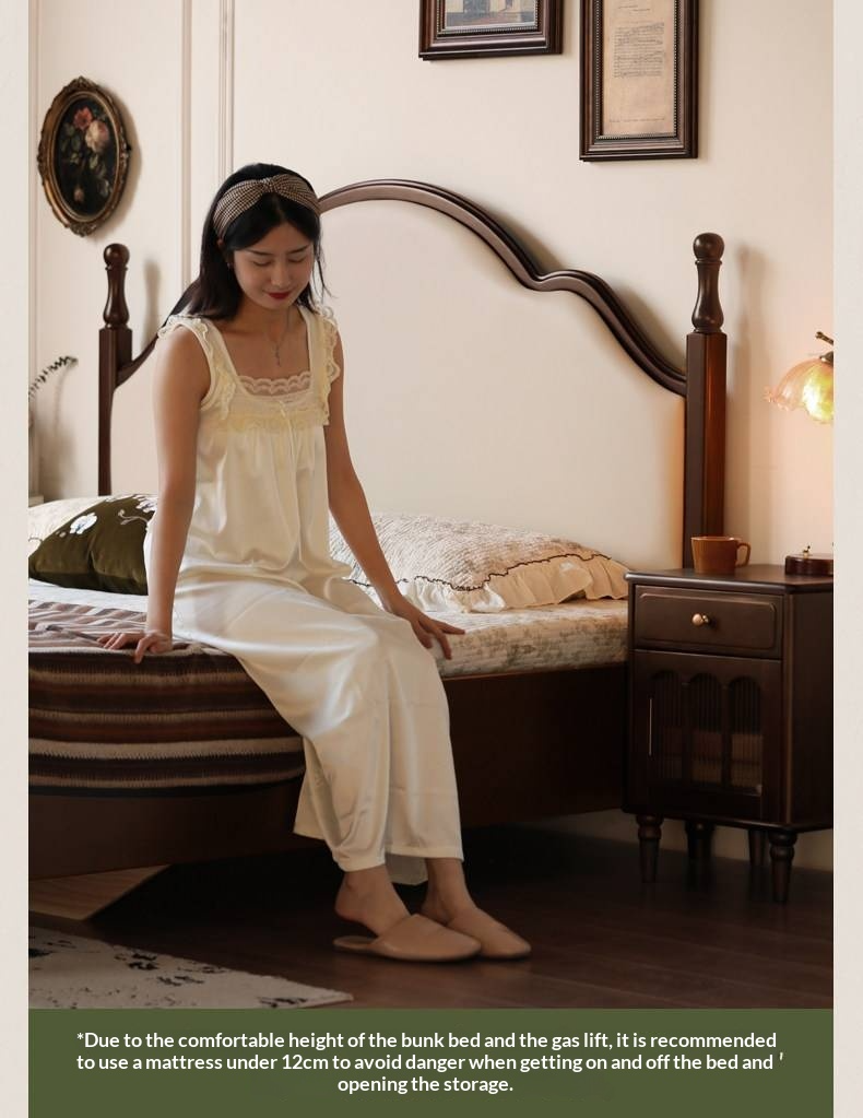 Poplar Solid Wood Box Bed — American Style Vintage with Soft Backrest