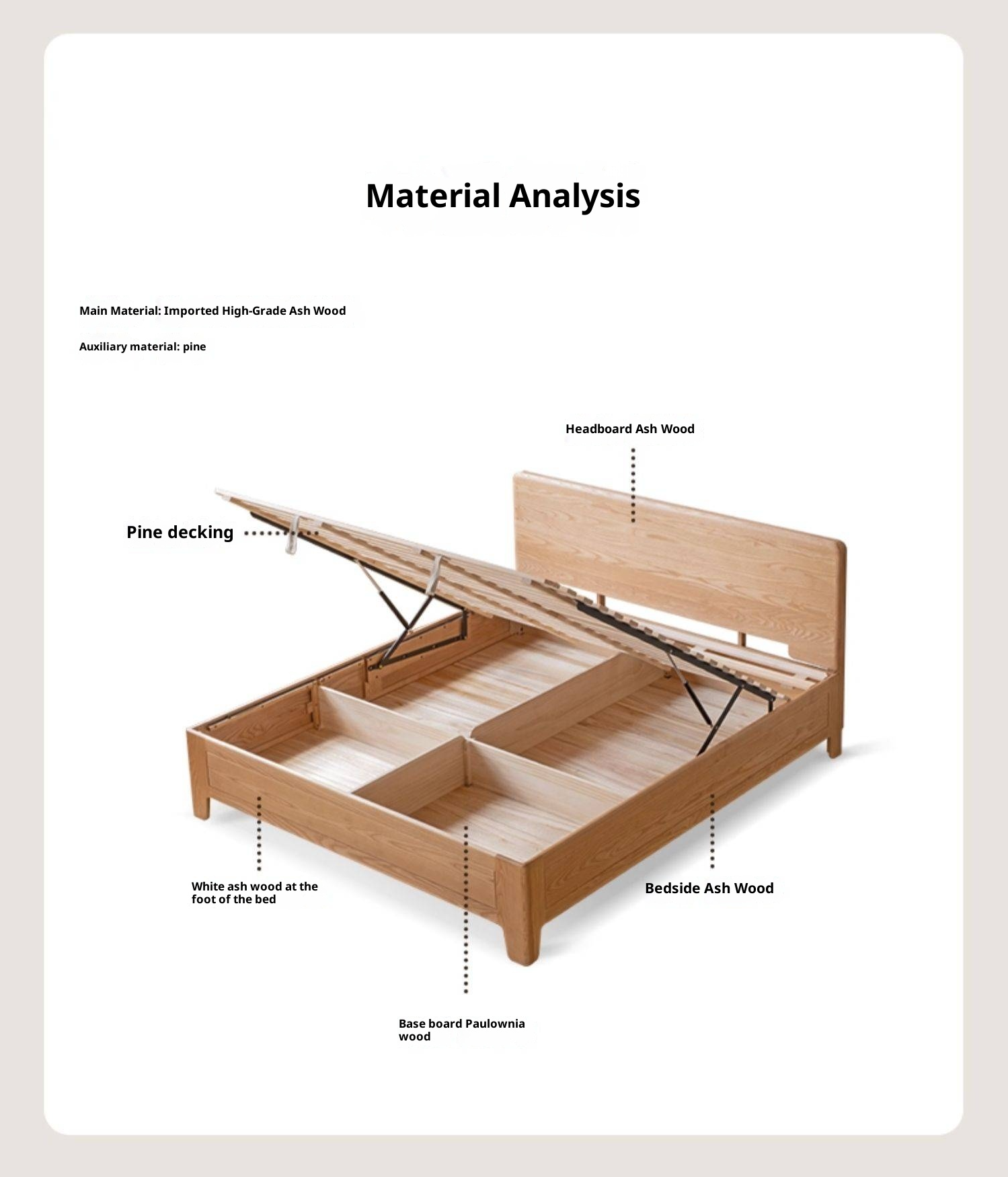 Ash, Oak Solid Wood Modern Minimalist High Box Bed