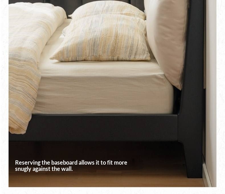 Rubberwood Solid Wood Bed — Modern Minimalist Design with Upholstered Genuine Leather