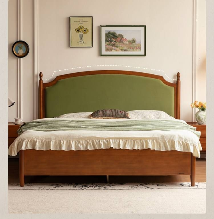 Poplar Solid Wood Box Bed — French Retro Style with Soft Backrest and Mid-Fashion Design