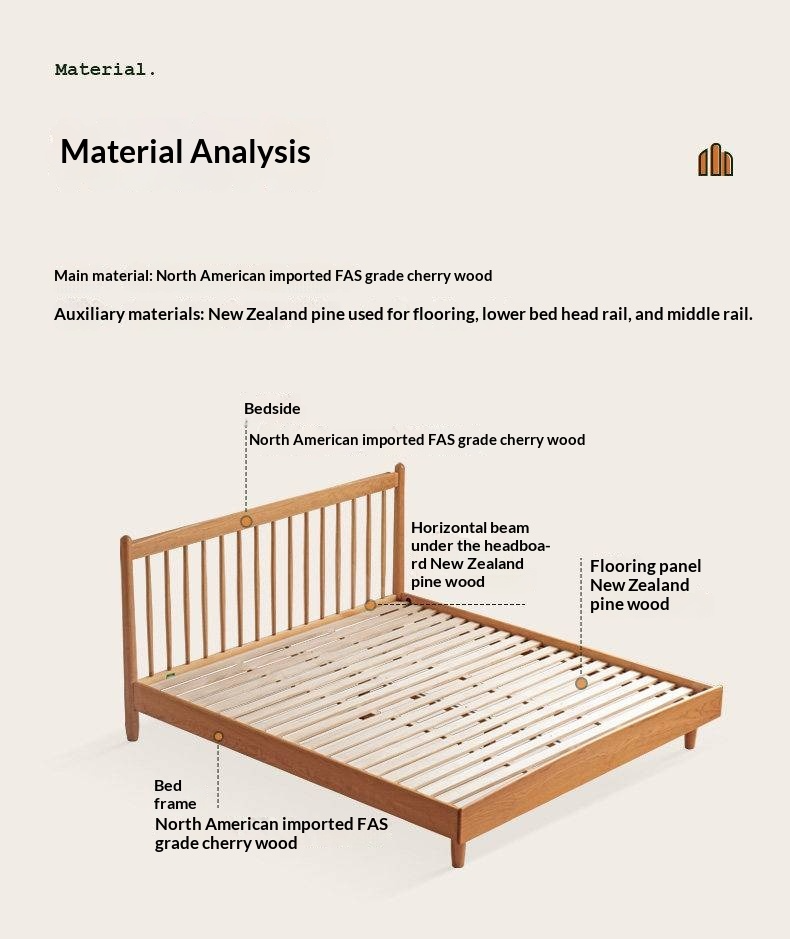 Cherry Solid Wood Bed — Simple Vintage Harp Style Bed