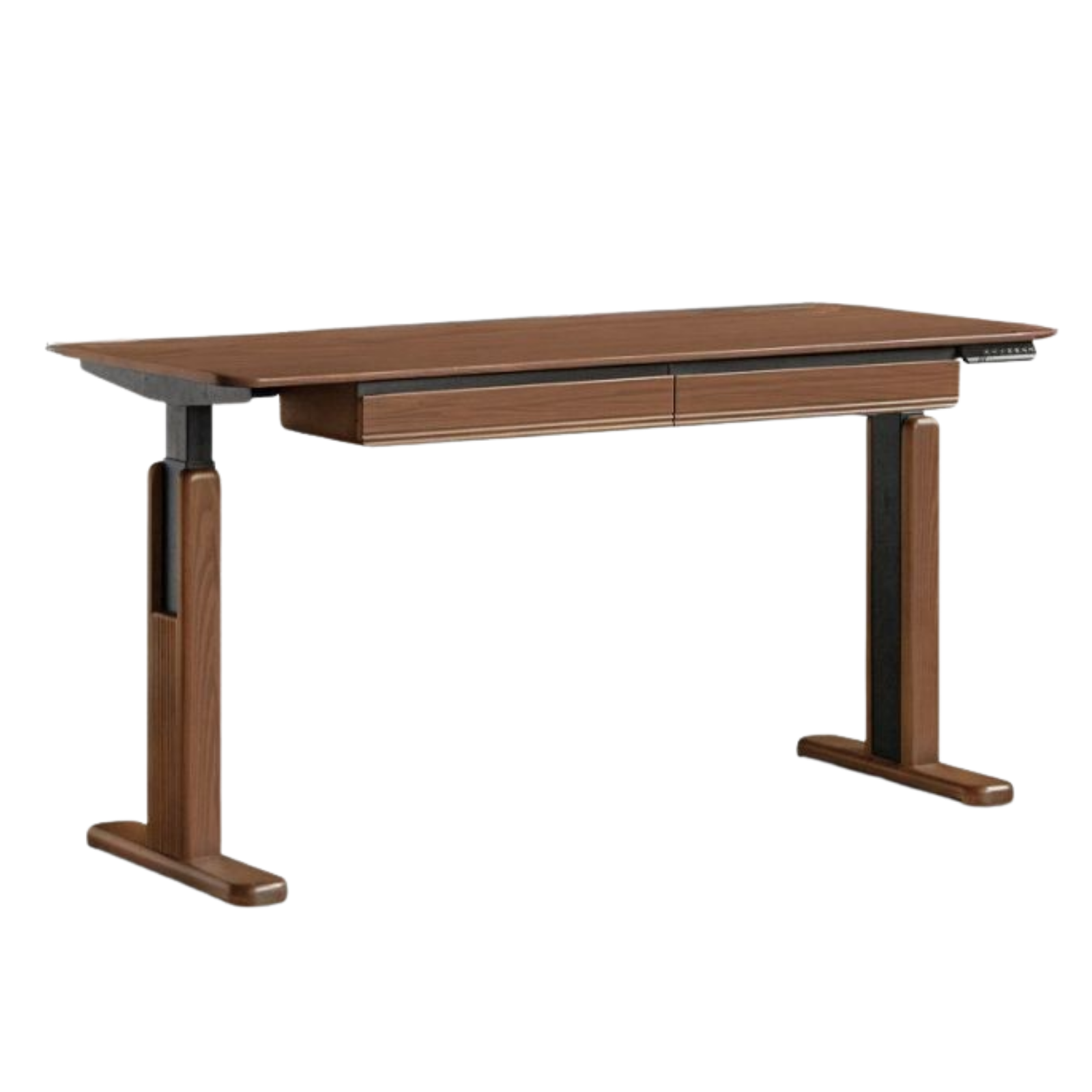 Black Walnut, White Ash Solid Wood Electric Height-Adjustable Standing Desk with Storage Drawers