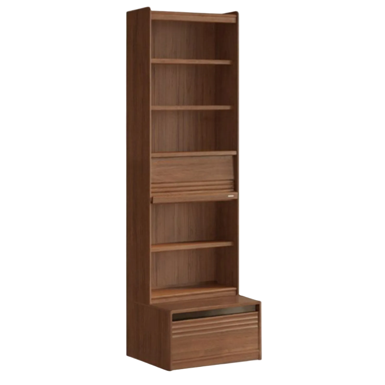 Black Walnut Solid Wood Integrated Wall Bookcase with Floor Display