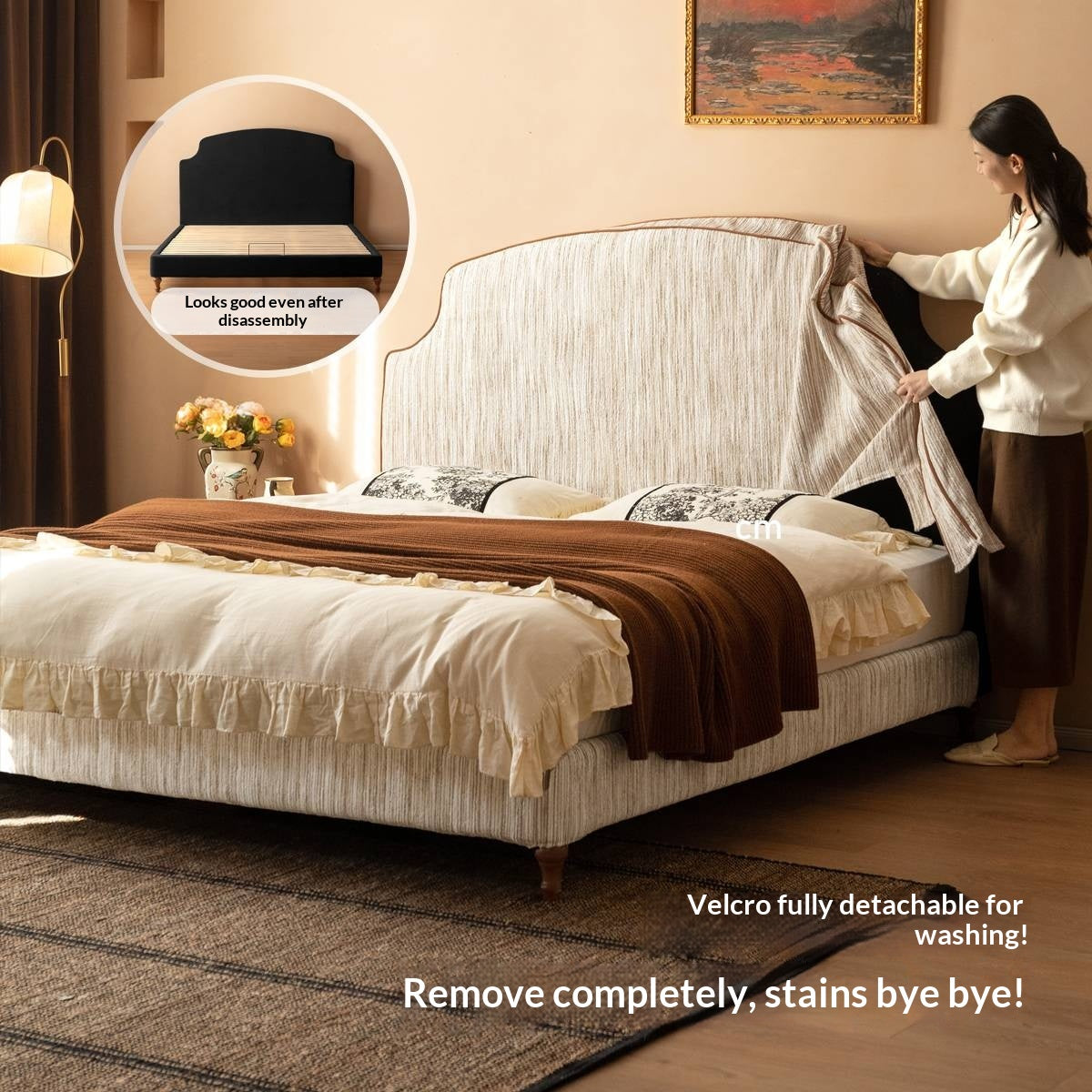 Fabric Soft Headboard Bed French Retro Style