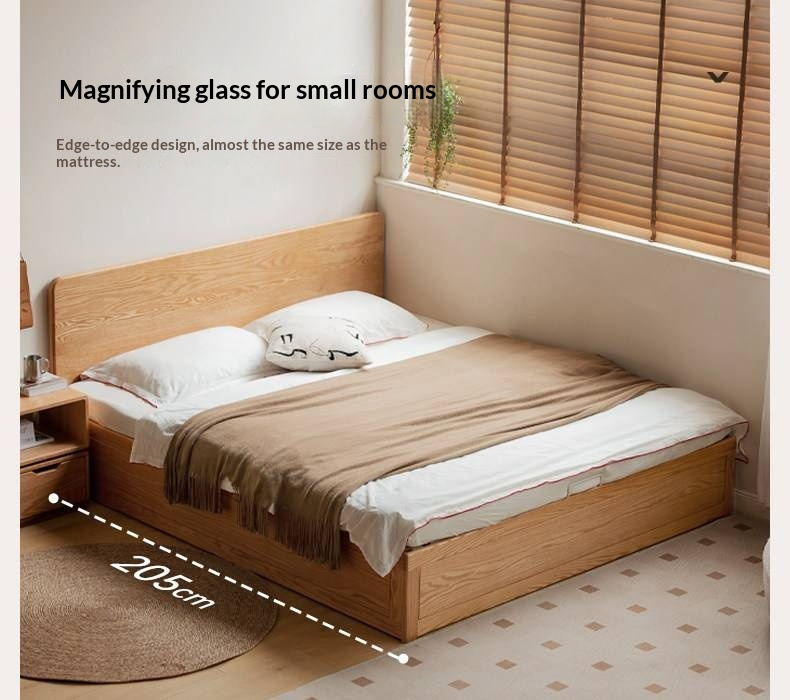 Oak, Beech Solid Wood Box Bed — Minimalist Side-Opening Storage Bed