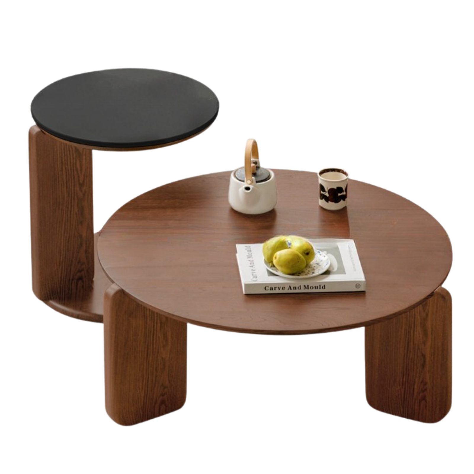 Black Walnut, Sandalwood, Oak Solid Wood, Solid Longan Hardwood Slate Round Coffee Table