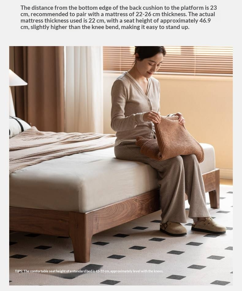 Black Walnut, Sandalwood Solid Wood Bed — Genuine Leather Upholstered, Simple Luxury Design