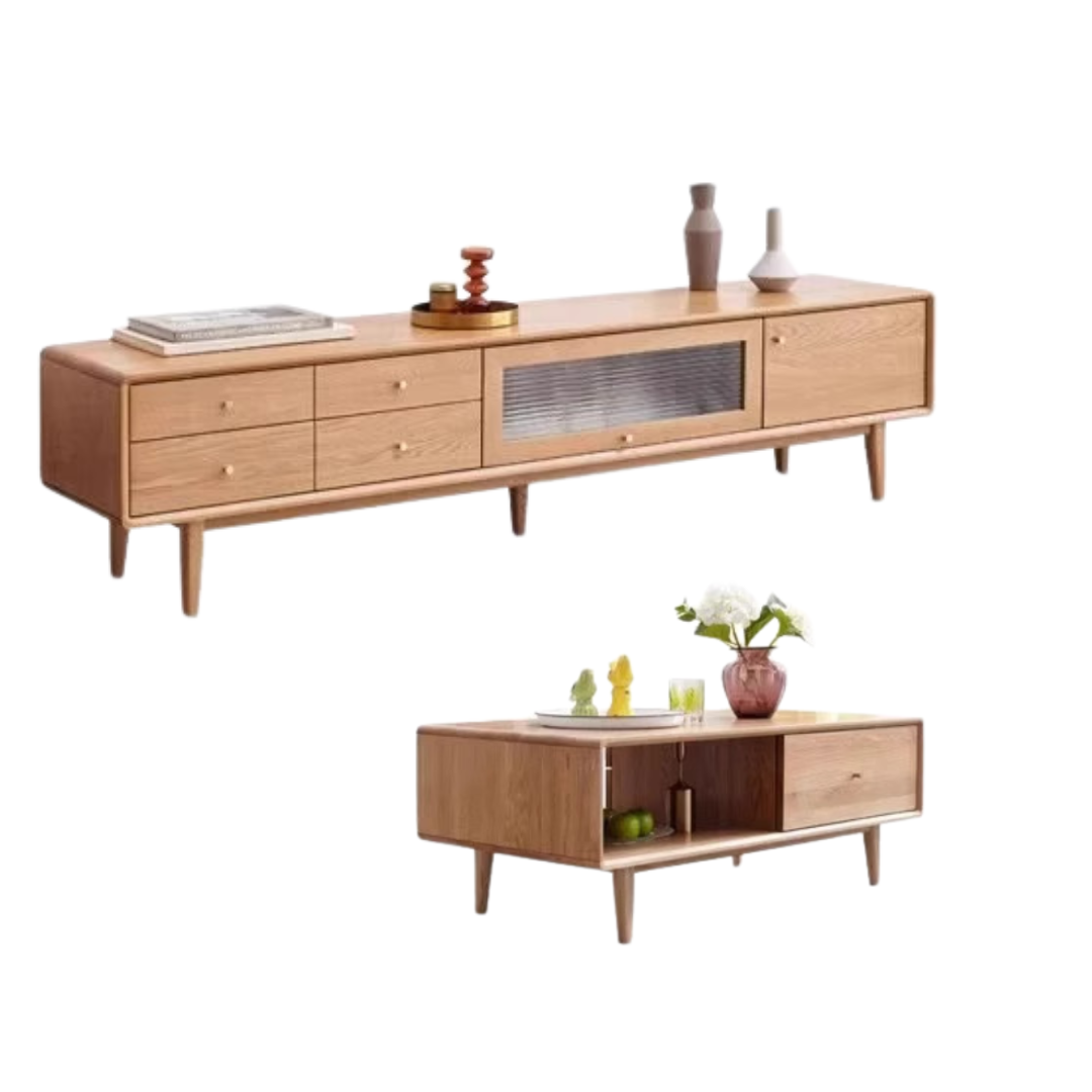 Oak Solid Wood Flip Door TV Cabinet.