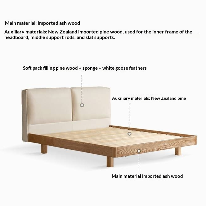 Ash Solid Wood Floating Bed — Modern Minimalist, Genuine Leather Upholstery