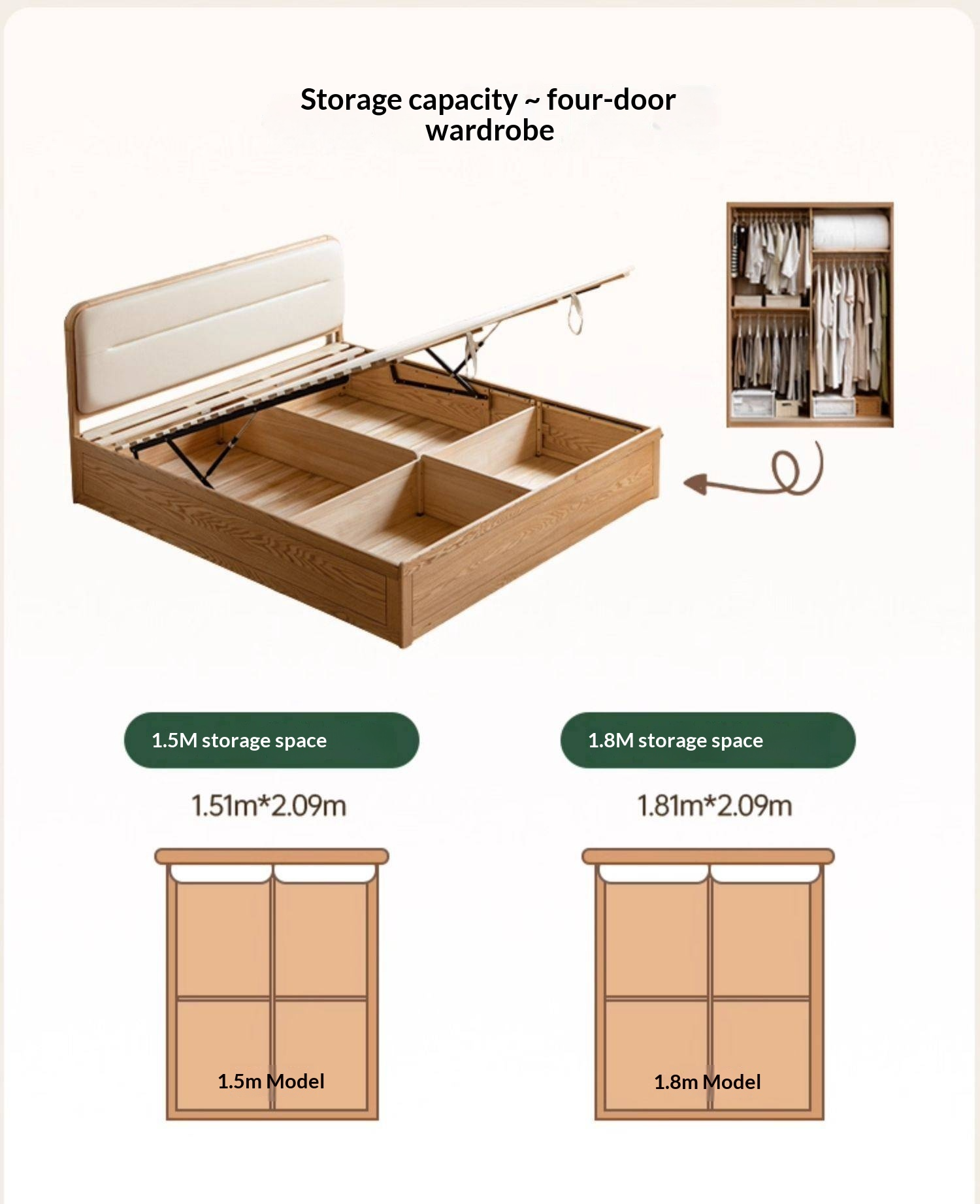Oak, Rubberwood Solid Wood Bed — Modern Minimalist Box Bed