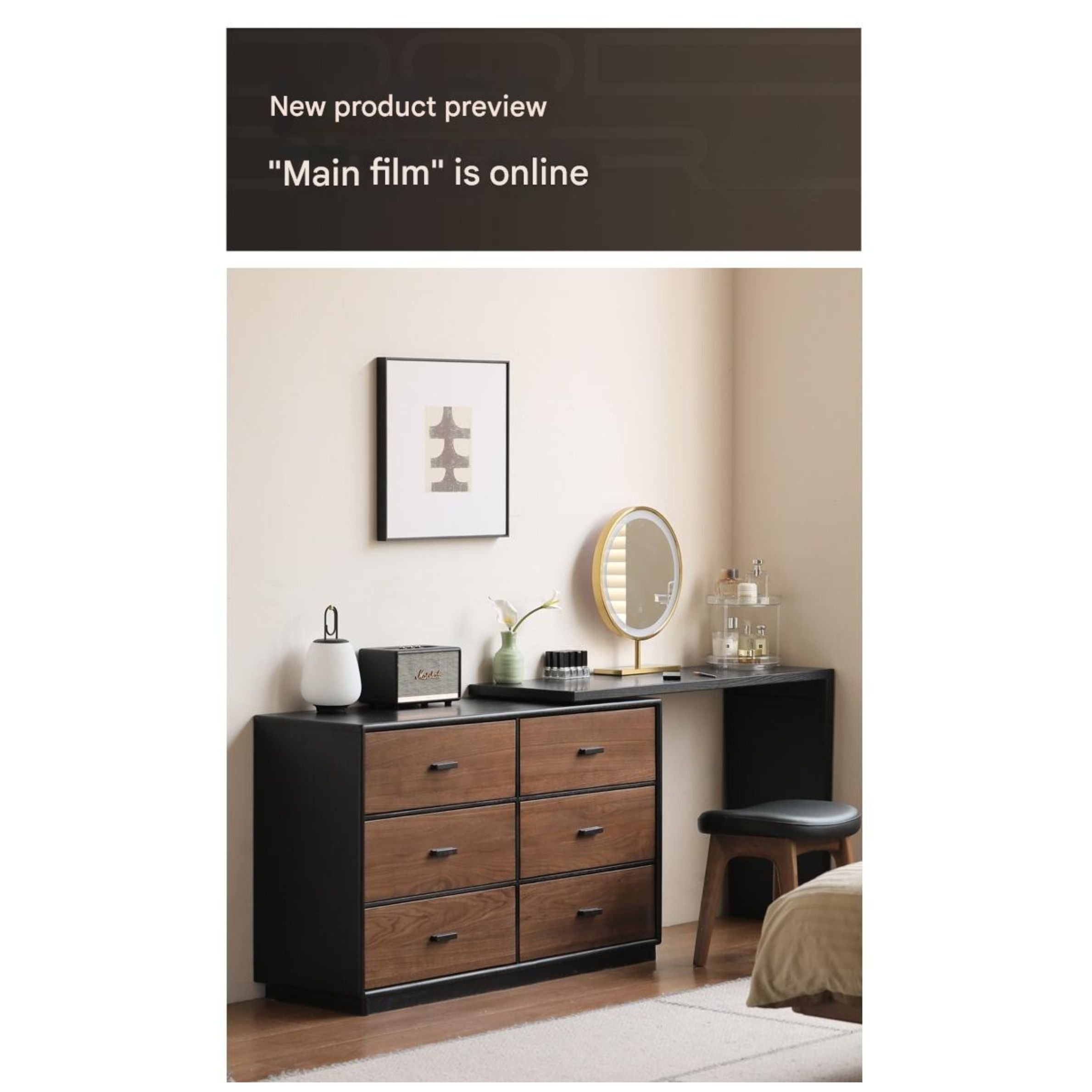 Black Walnut Solid Wood Italian Light Luxury Vanity Table.