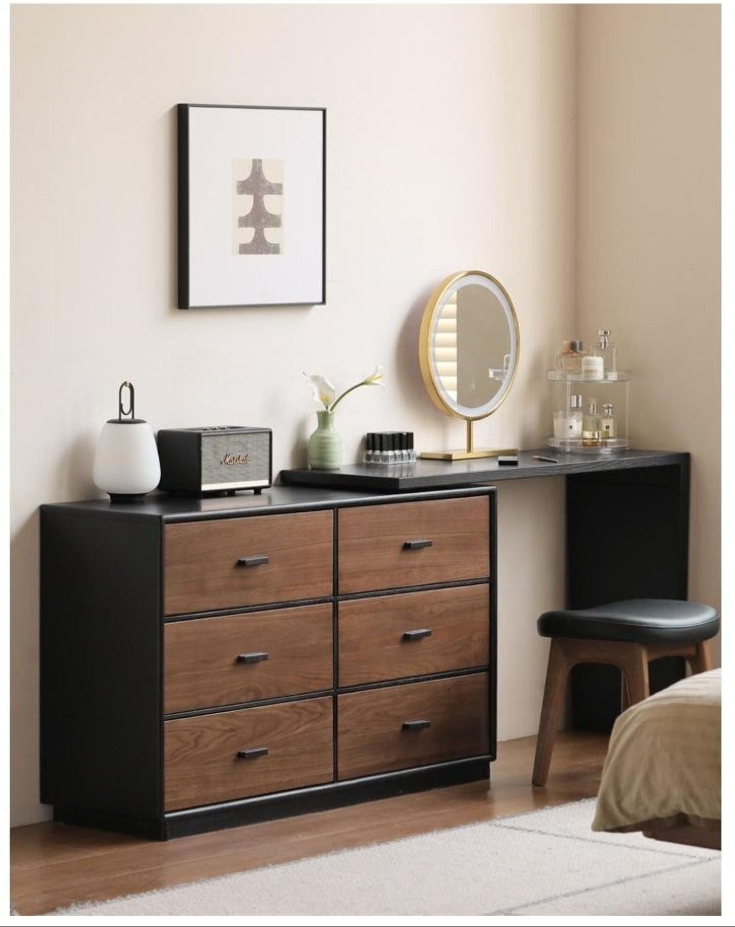 Black Walnut Solid Wood Italian Light Luxury Vanity Table.