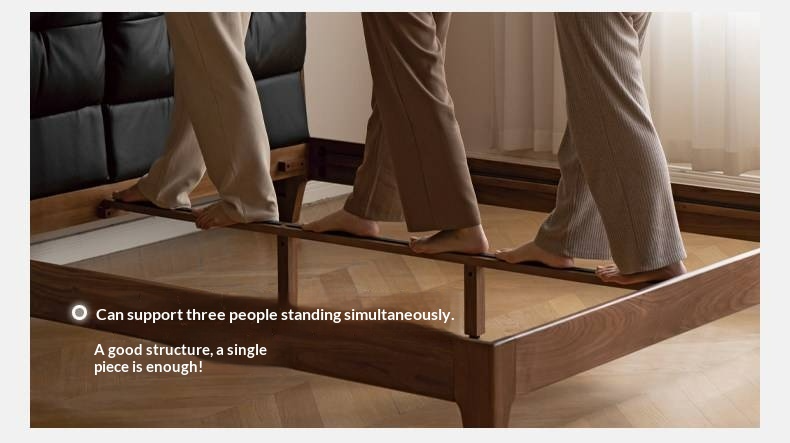 Black Walnut, Sandalwood Solid Wood Bed — Genuine Leather Upholstered, Simple Luxury Design