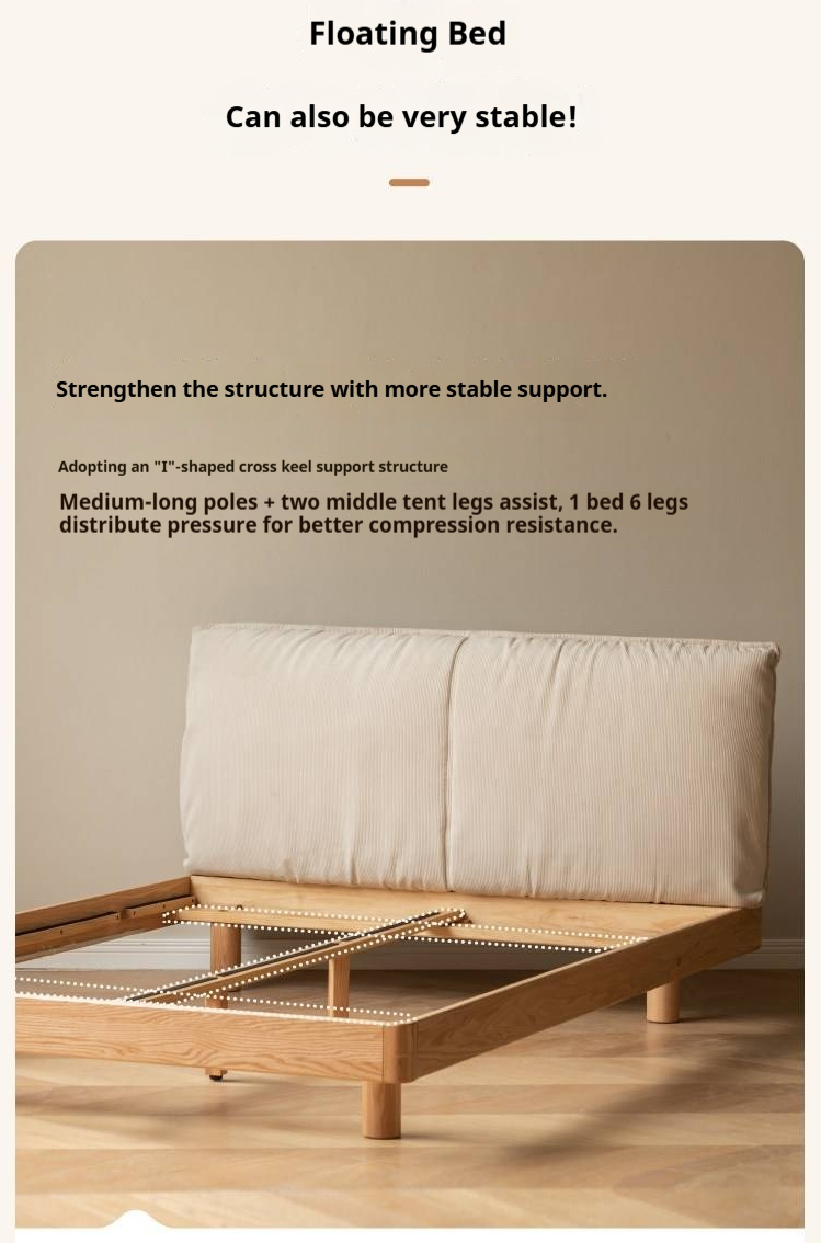 Oak Solid Wood Bed — Cream Style Upholstered Suspended Luminous Bed