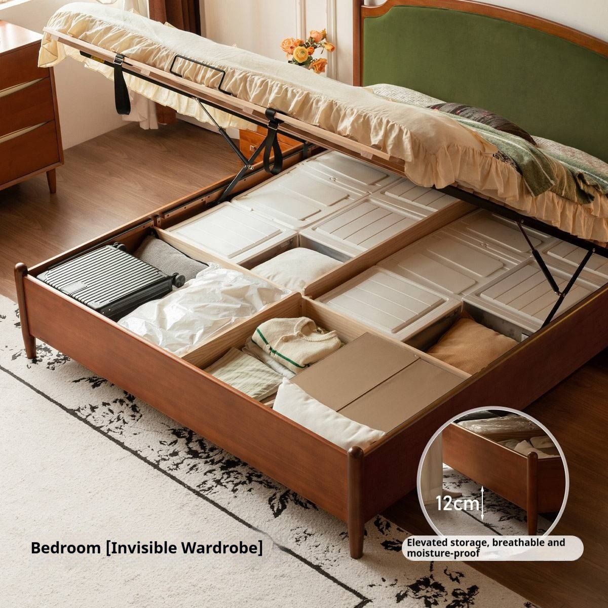 Poplar Solid Wood Box Bed — French Retro Style with Soft Backrest and Mid-Fashion Design