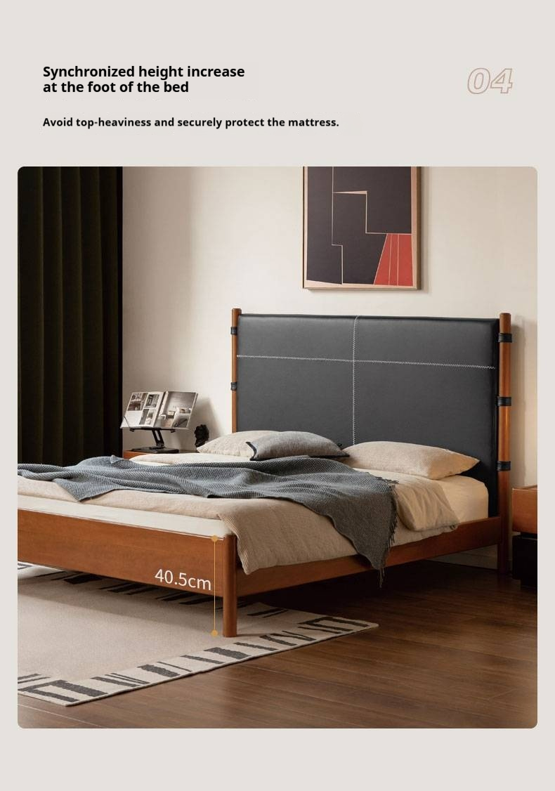 Poplar Solid Wood Bed with Vintage High Backrest and Soft Upholstery