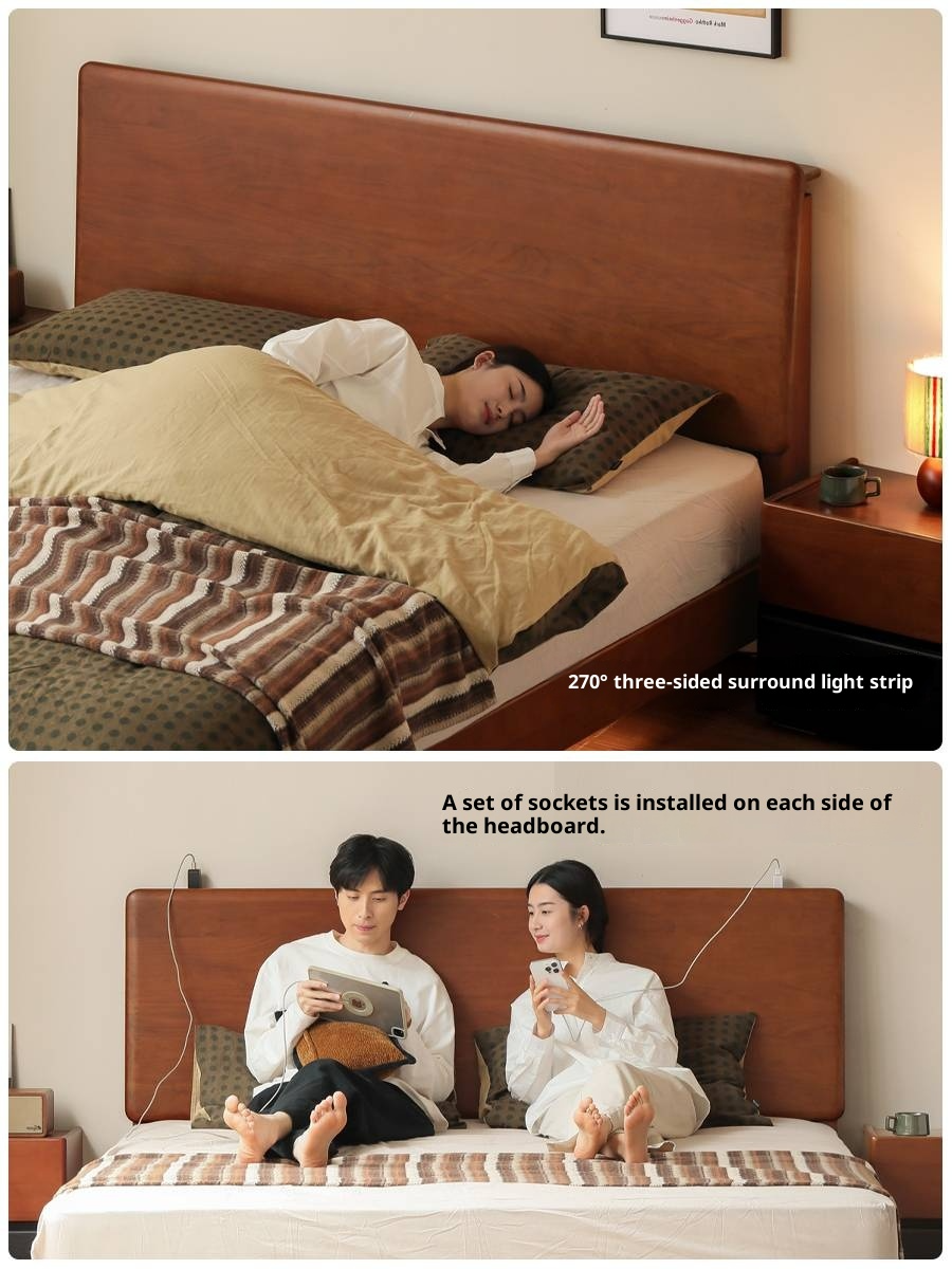 Poplar Solid Wood Suspended Luminous Box Bed