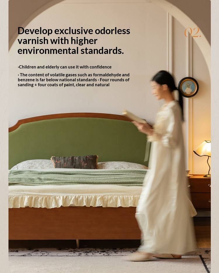 Poplar Solid Wood Box Bed — French Retro Style with Soft Backrest and Mid-Fashion Design